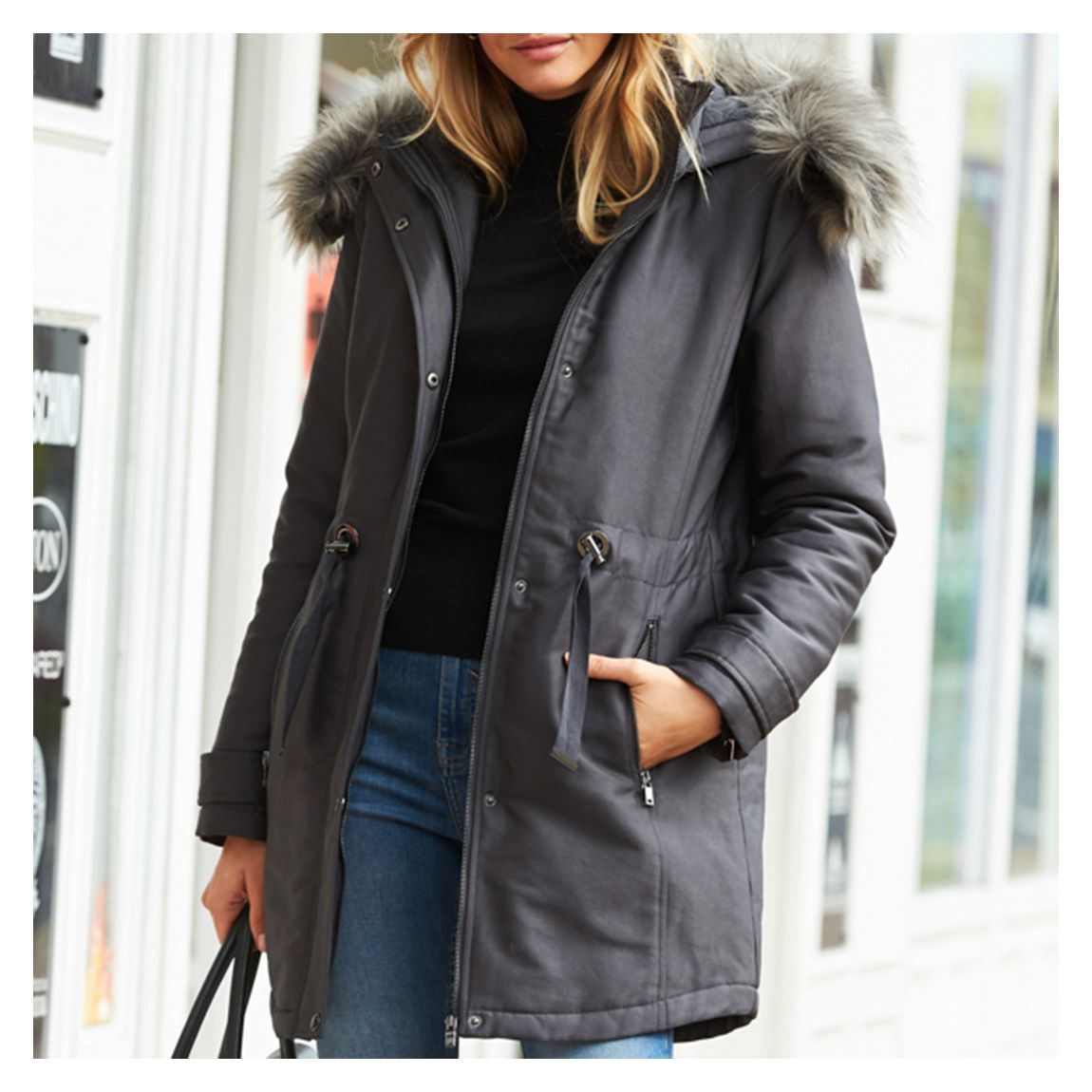 Grey Luxe Faux Fur Hooded Parka Coat main product photo