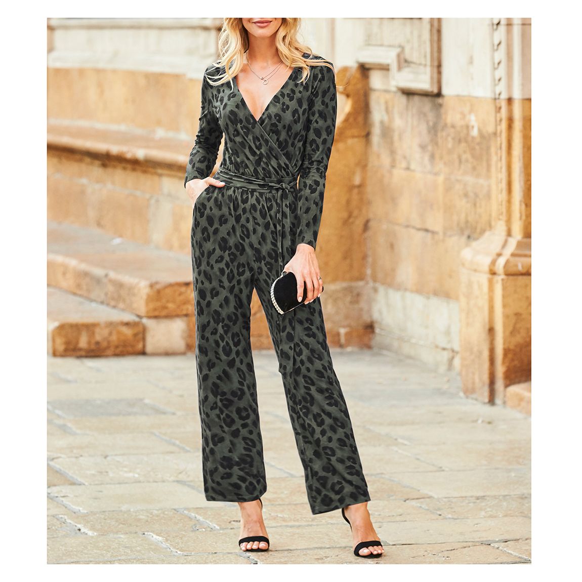 Khaki Animal Print Jumpsuit main product photo
