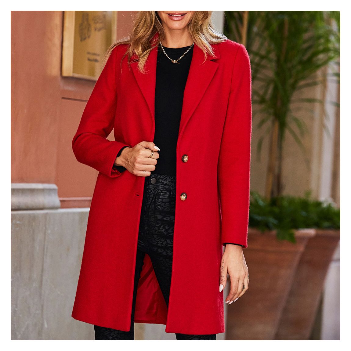 Red Wool Blend Longline Coat main product photo