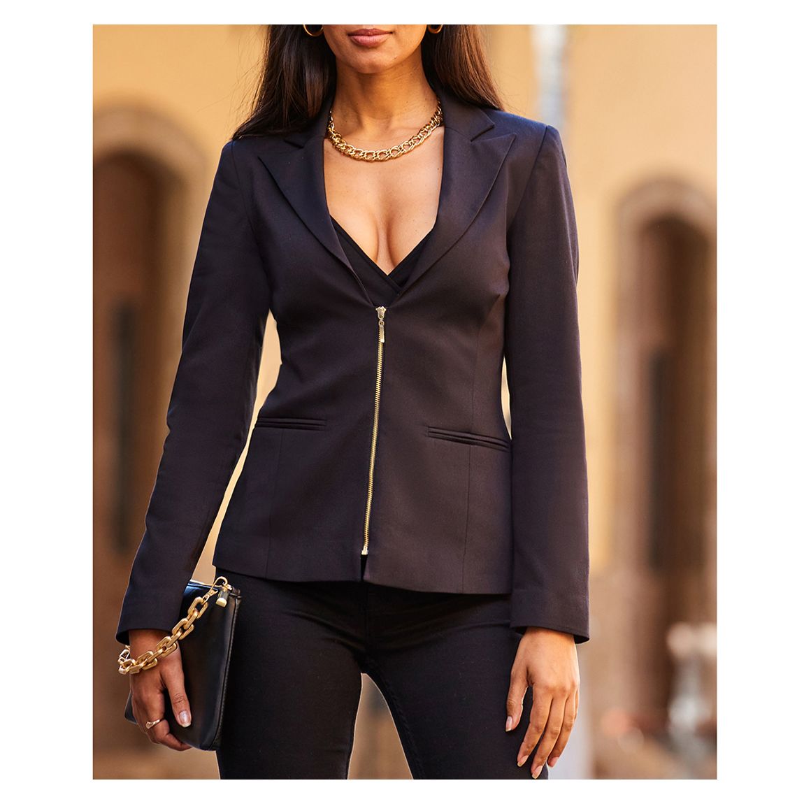 Black Zip Front Blazer main product photo