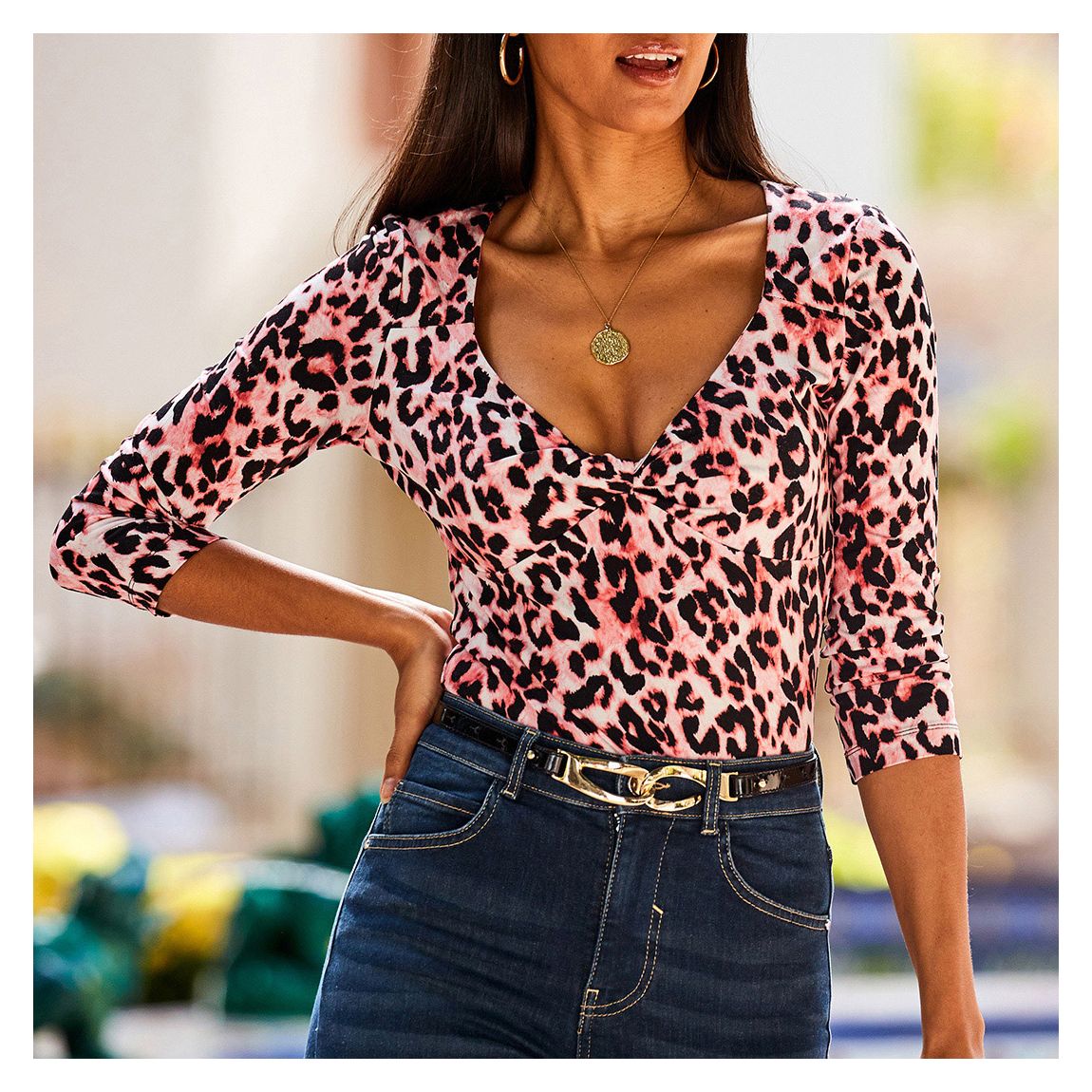 Pink Animal Print Twist Front Top main product photo