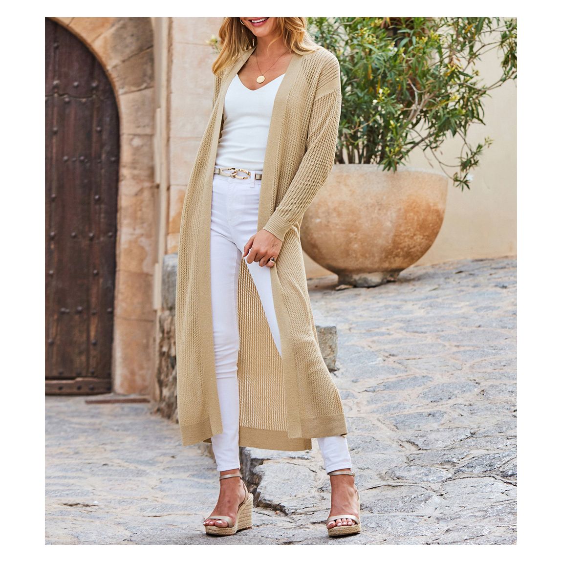 Gold Metallic Mesh Maxi Cardigan main product photo