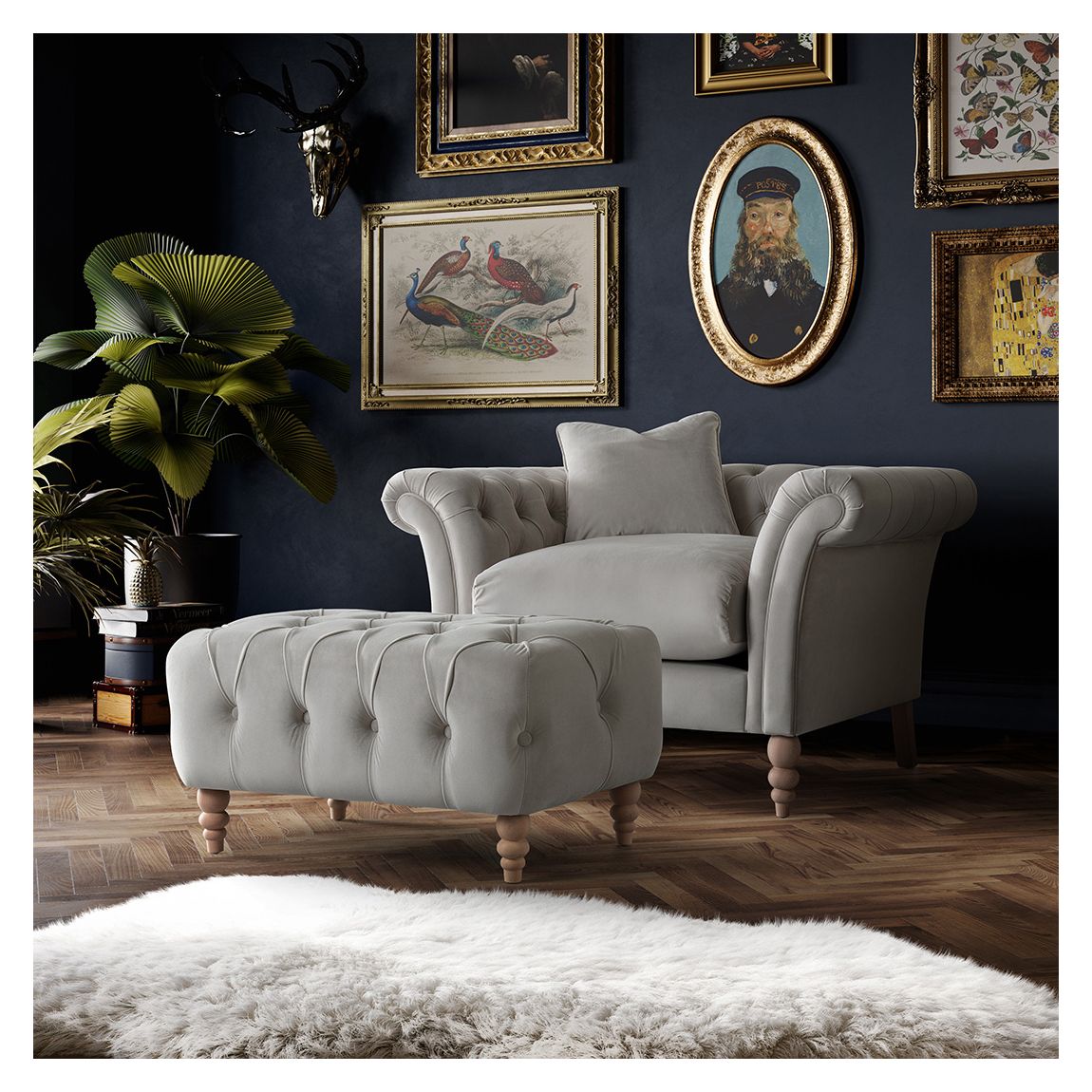 The Mayfair Footstool, Velvet Chalk main product photo