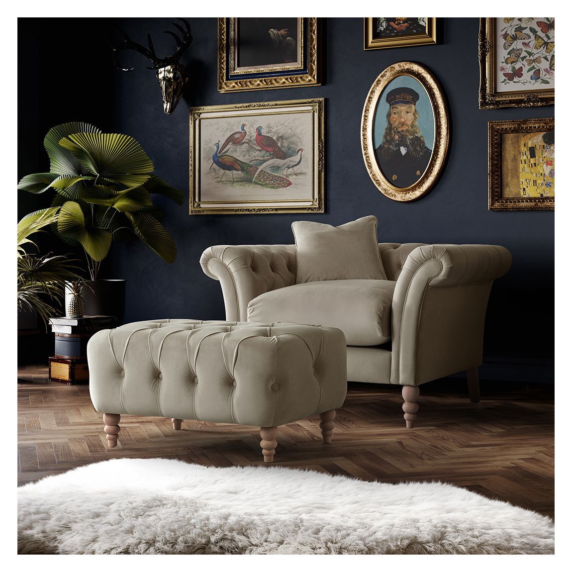 The Mayfair Footstool, Velvet Putty main product photo