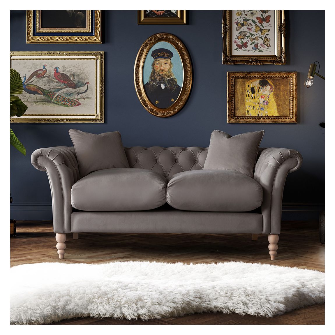 The Mayfair Medium Sofa, Velvet Mushroom main product photo