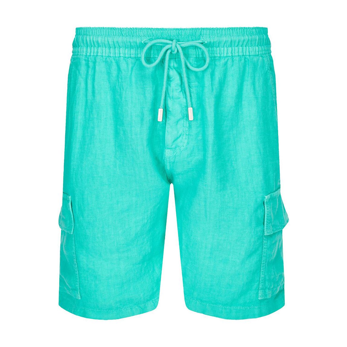 Turquoise Linen Drawstring Shorts main product photo