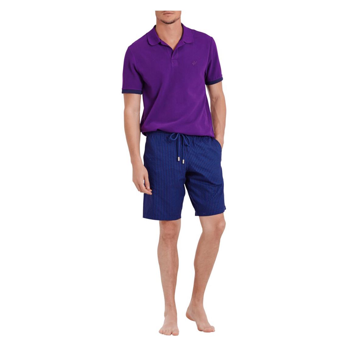 Navy Stripe Drawstring Cotton Shorts main product photo