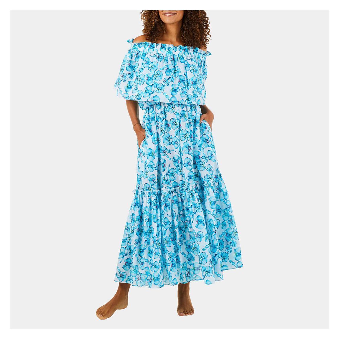 Blue Floral Print Cotton Maxi Dress main product photo