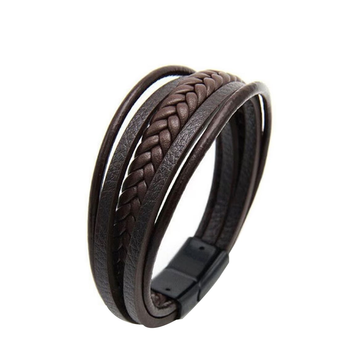 Black Plated & Brown Multi Leather Strand Bracelet main product photo