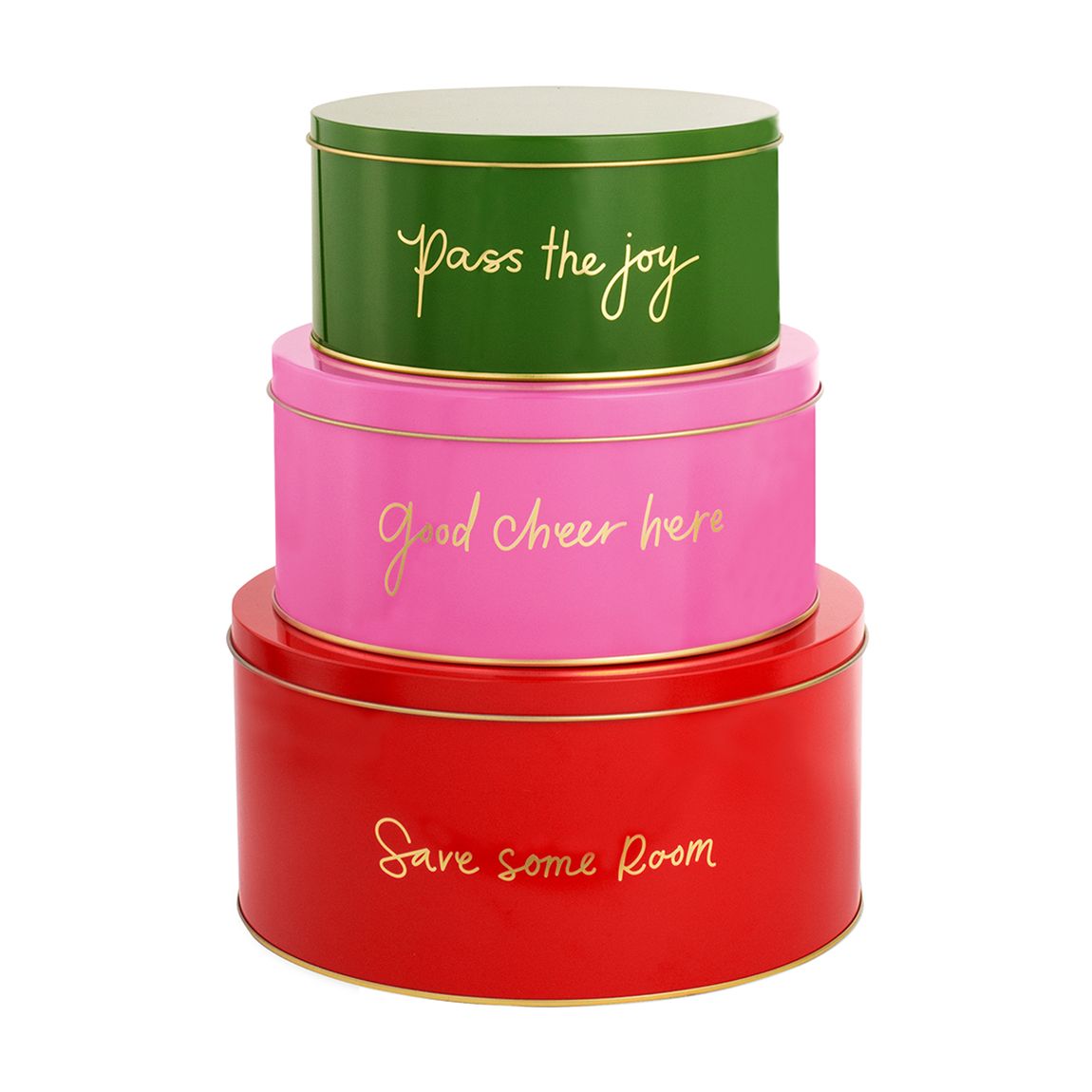 Cookie Tin Set of 3, Colorblock Red/Pink/Green main product photo