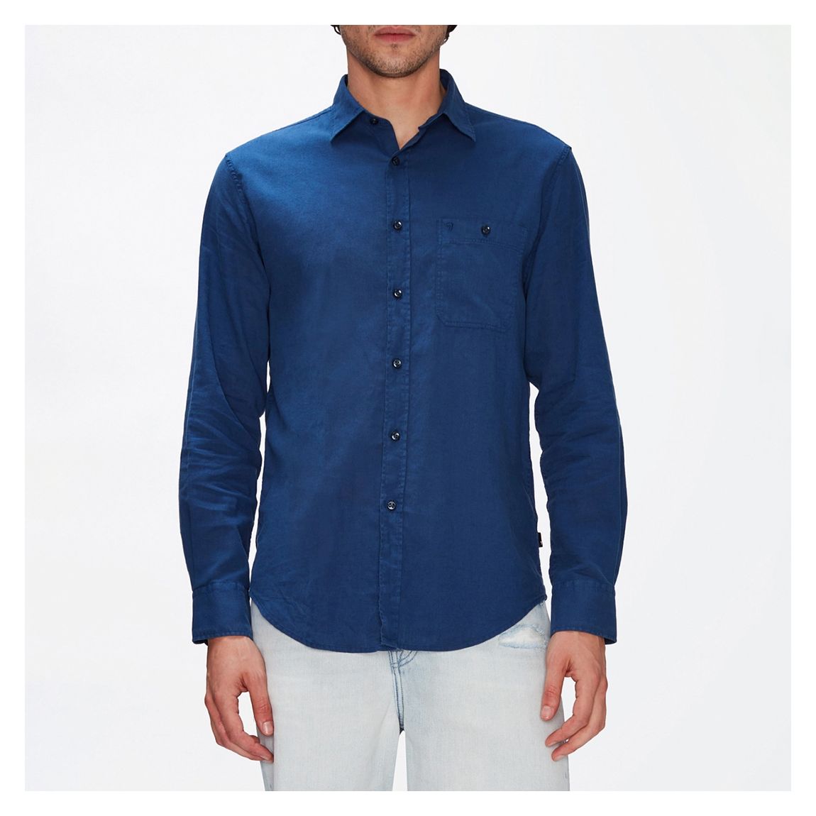 Dark Blue Long Sleeve Linen Blend Shirt main product photo