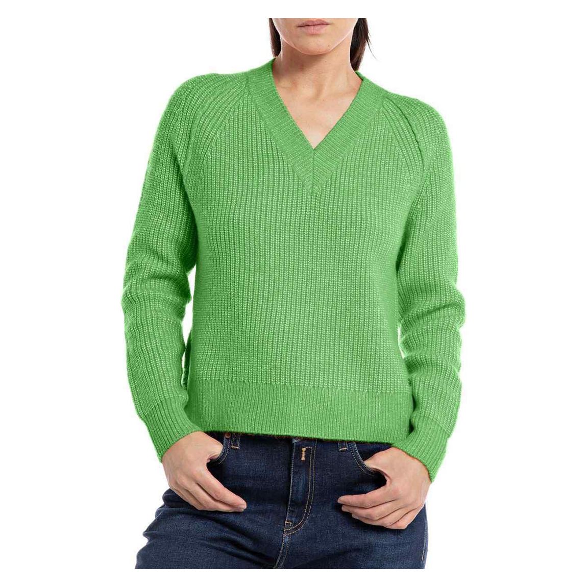 Green V-Neck Knit Jumper main product photo
