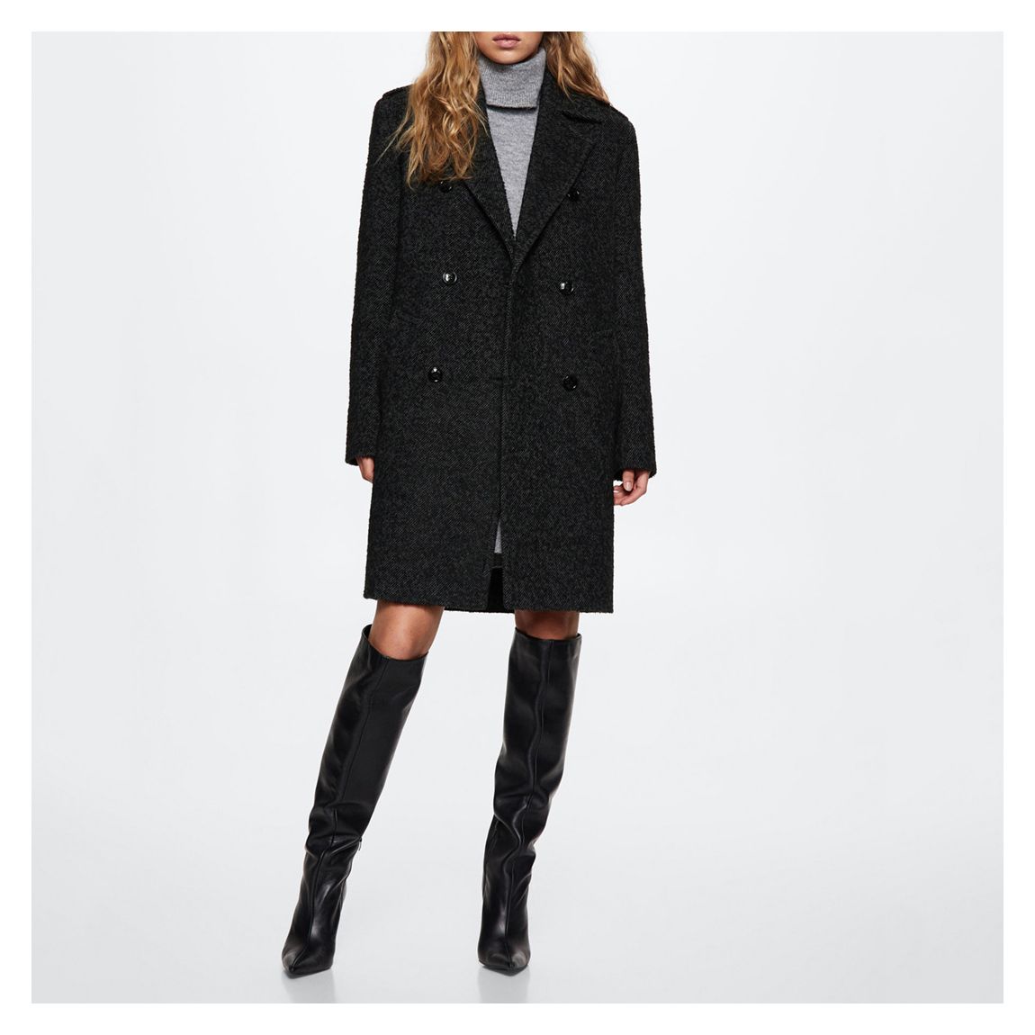 Black Speckled Wool Blend Coat main product photo