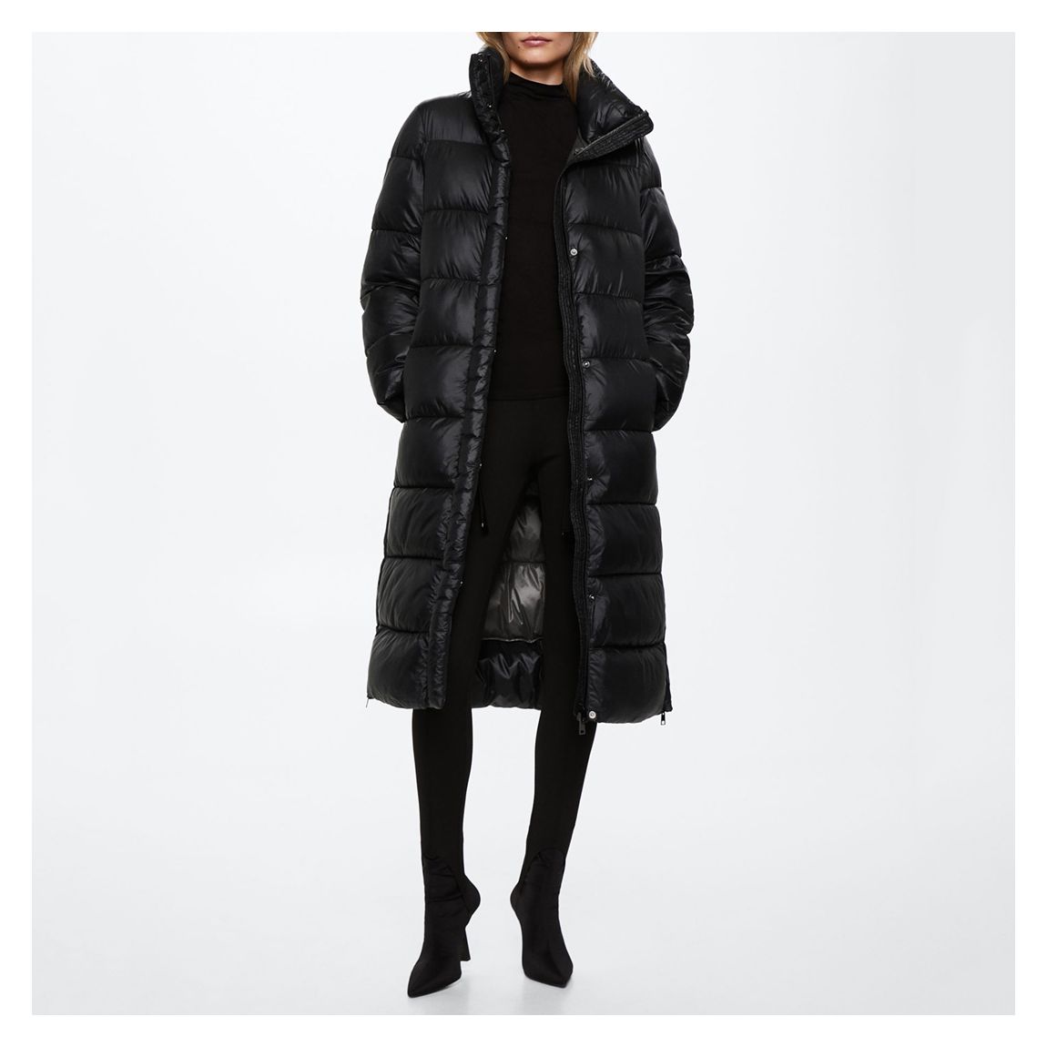 Black Quilted Long Coat main product photo