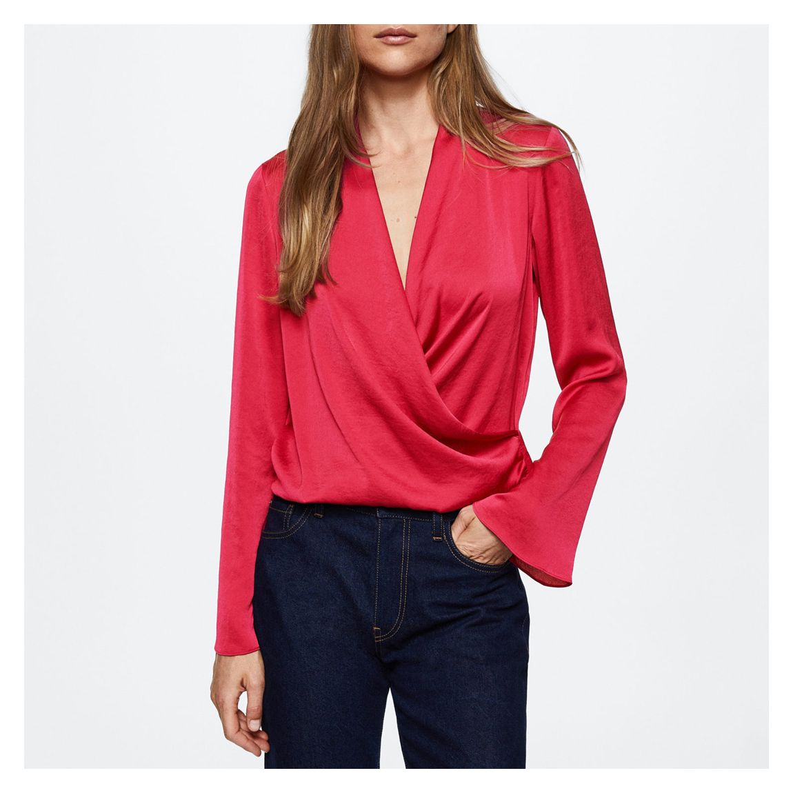 Red V-Neck Flare Blouse main product photo