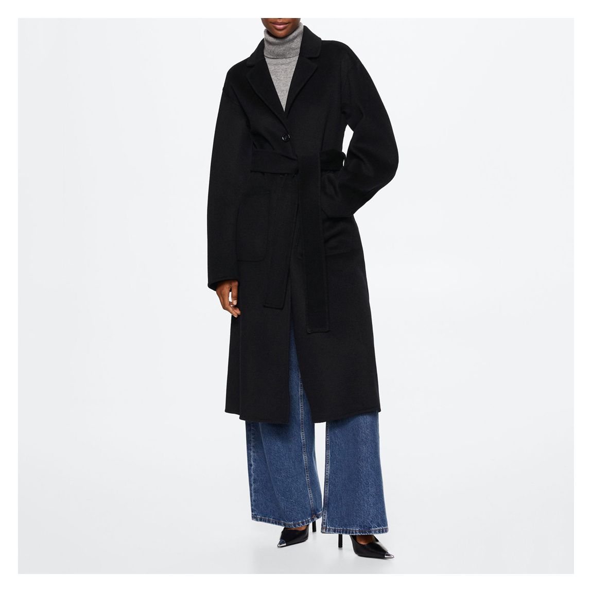 Black Fitted Handmade Wool Blend Coat main product photo