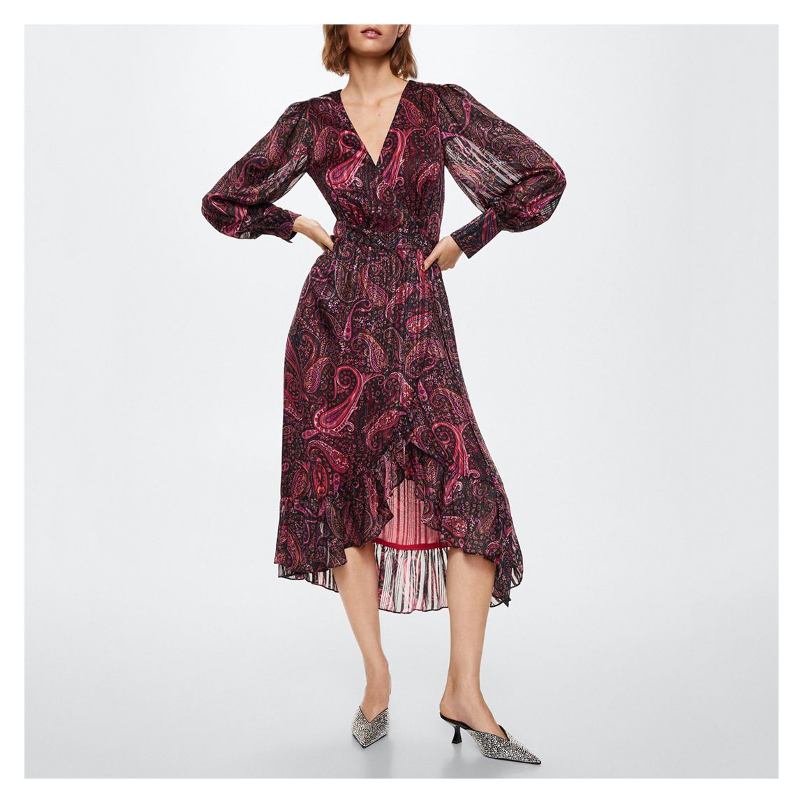 Pink Ruffle Paisley Print Dress main product photo