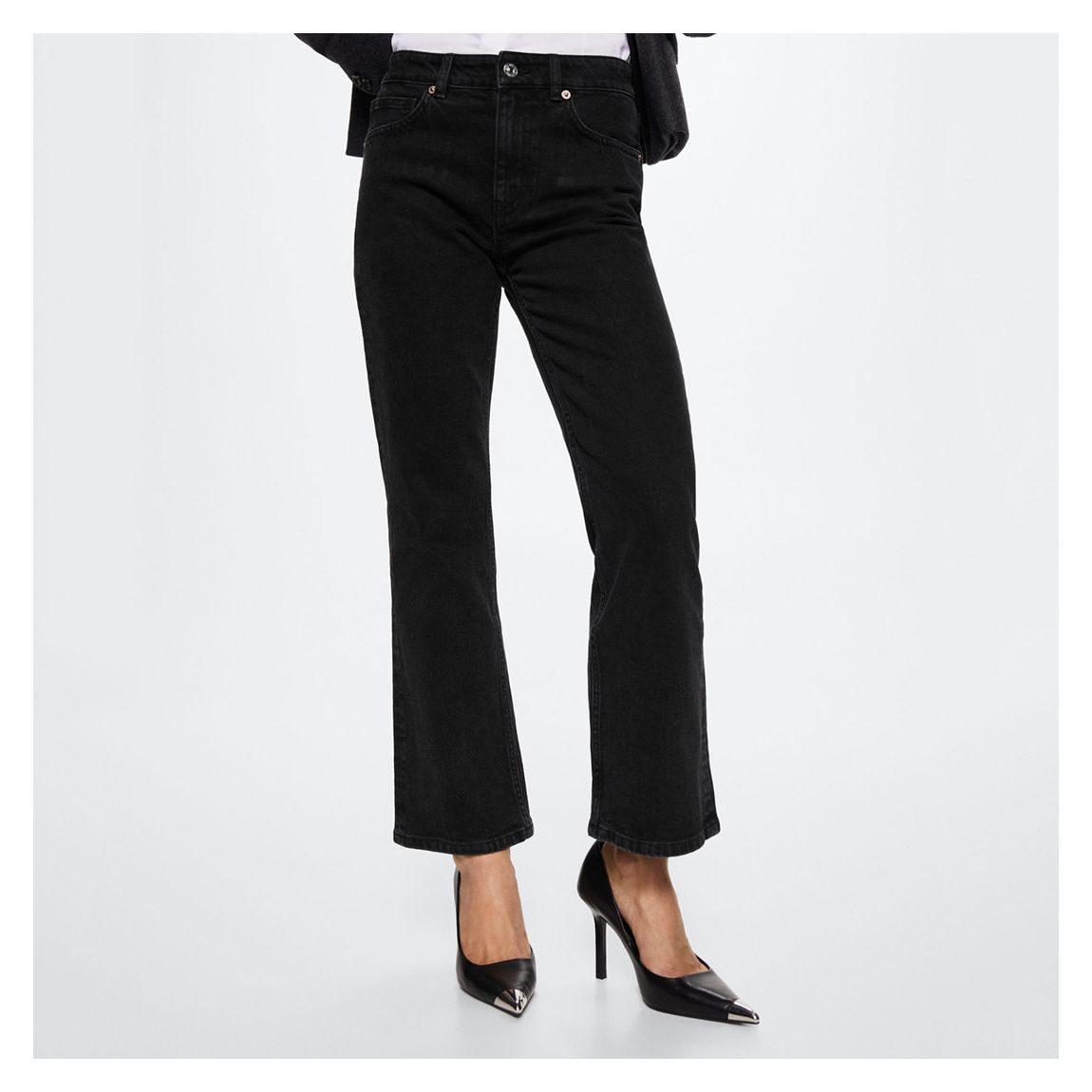 Black Denim Medium-Rise Flared Stretch Jeans main product photo