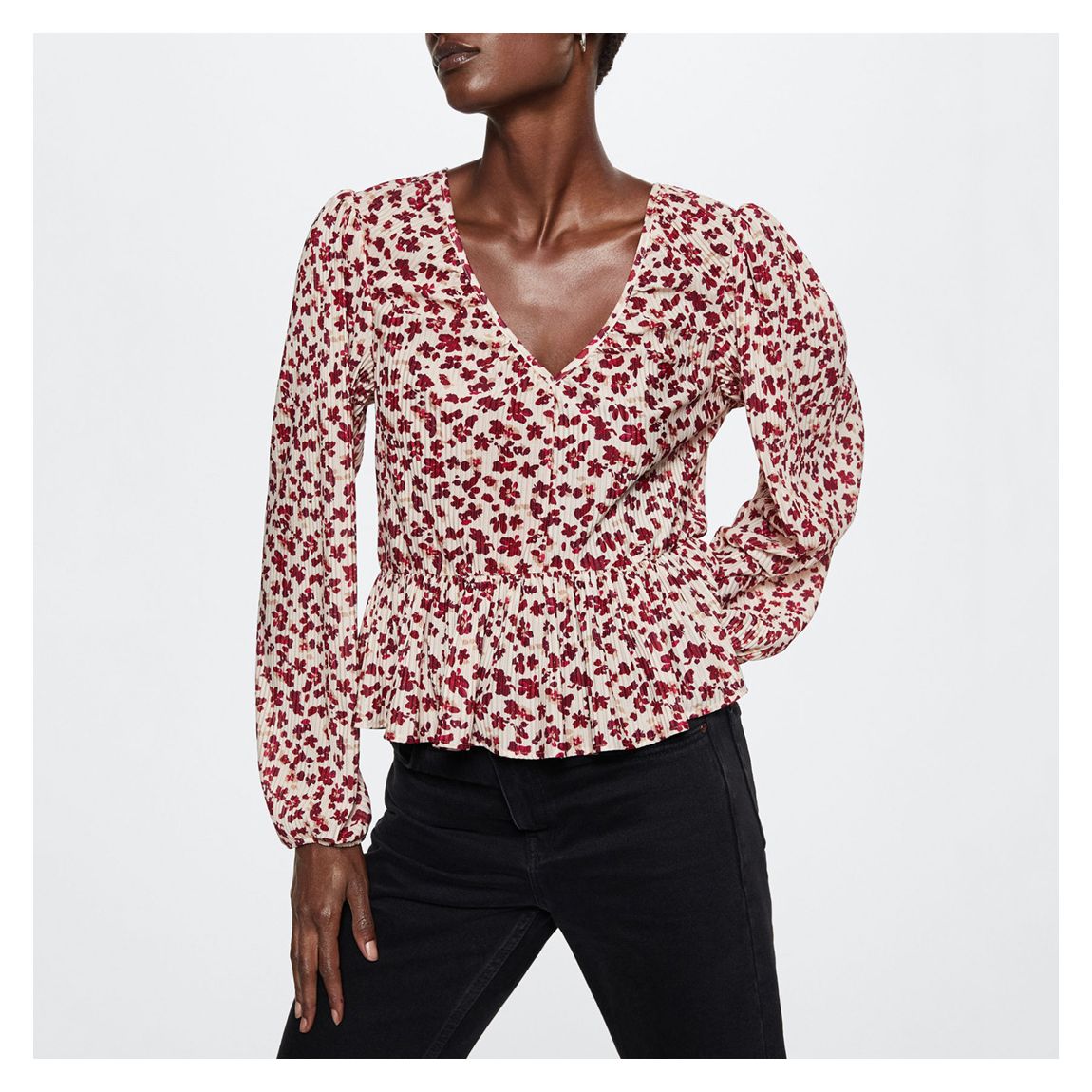 Ecru Printed Pleated Blouse main product photo