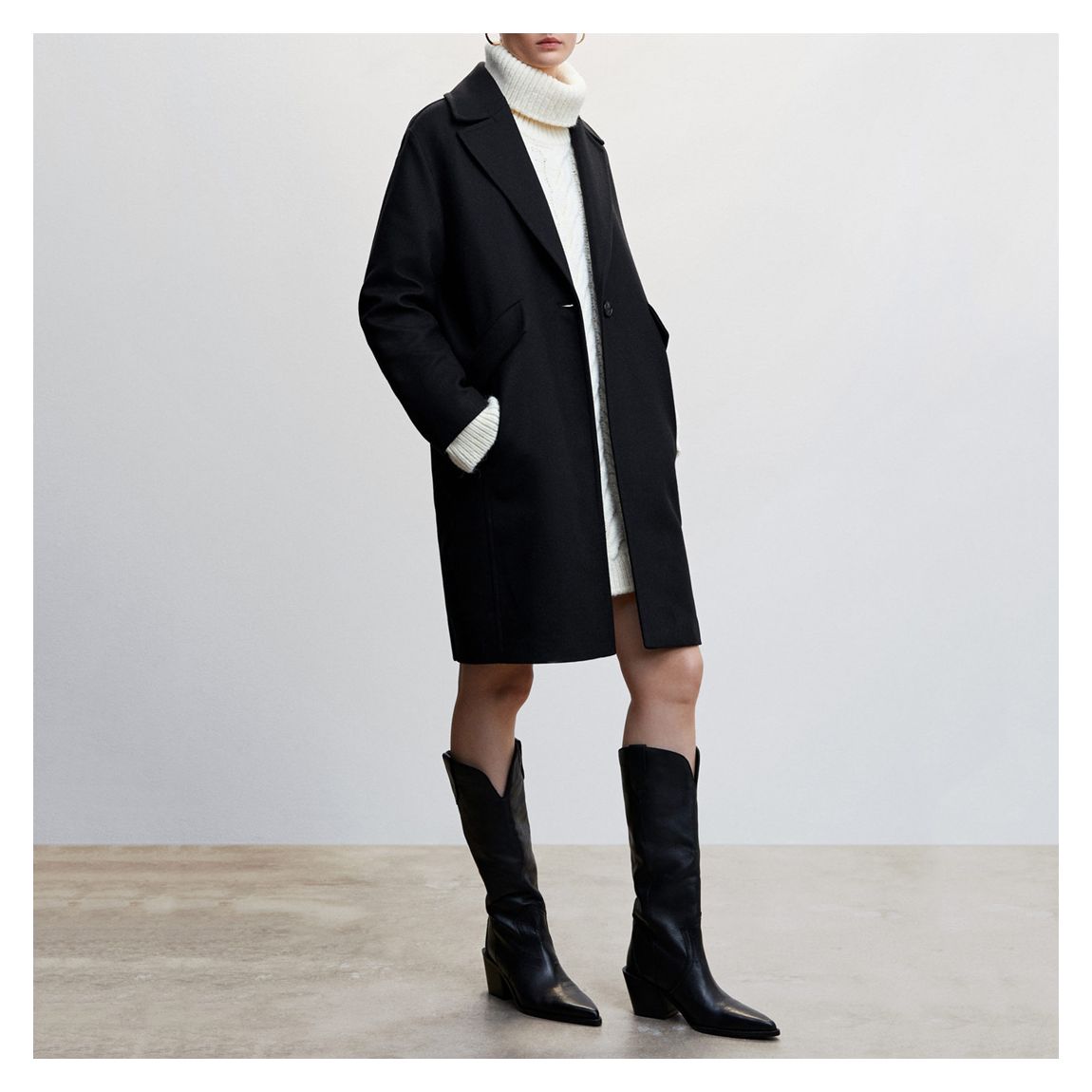Black Straight-Cut Wool Blend Coat main product photo