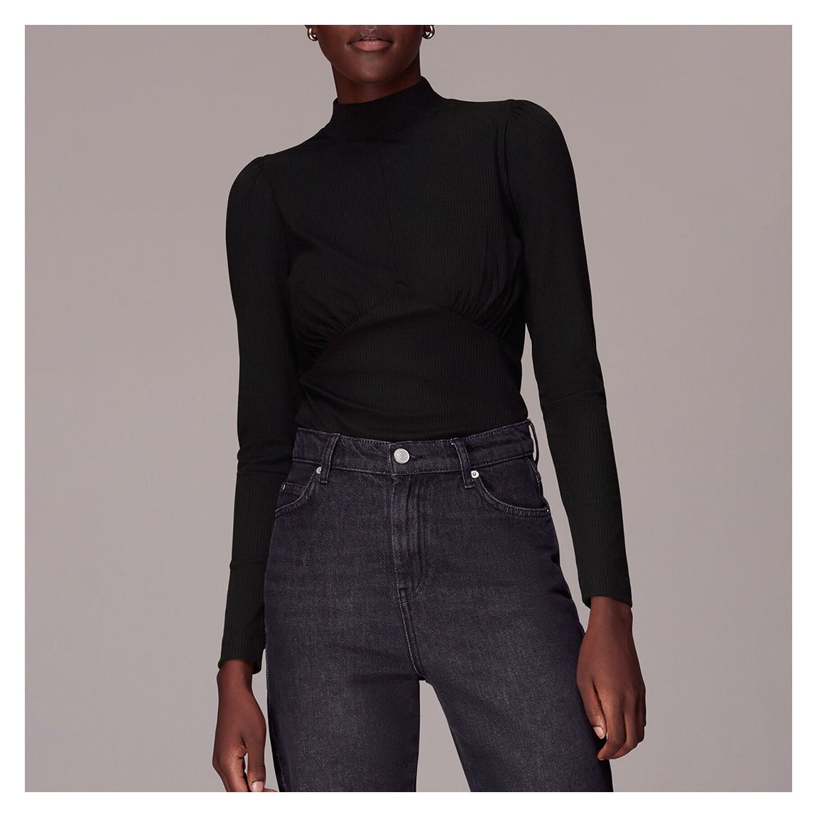 Black Gathered Roll Neck Top main product photo