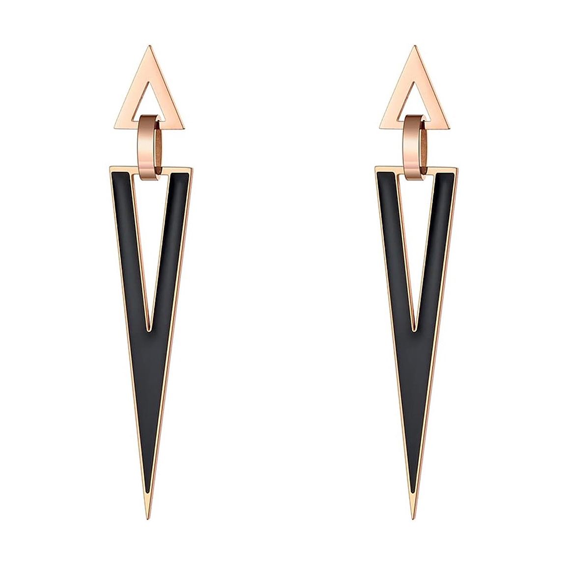 18K Rose Gold & Black Enamel Geometric Long Earrings main product photo