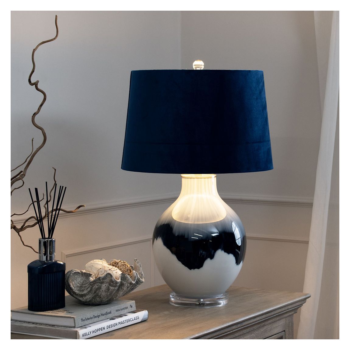 Ice Shadows Table Lamp With Navy Blue Lampshade main product photo