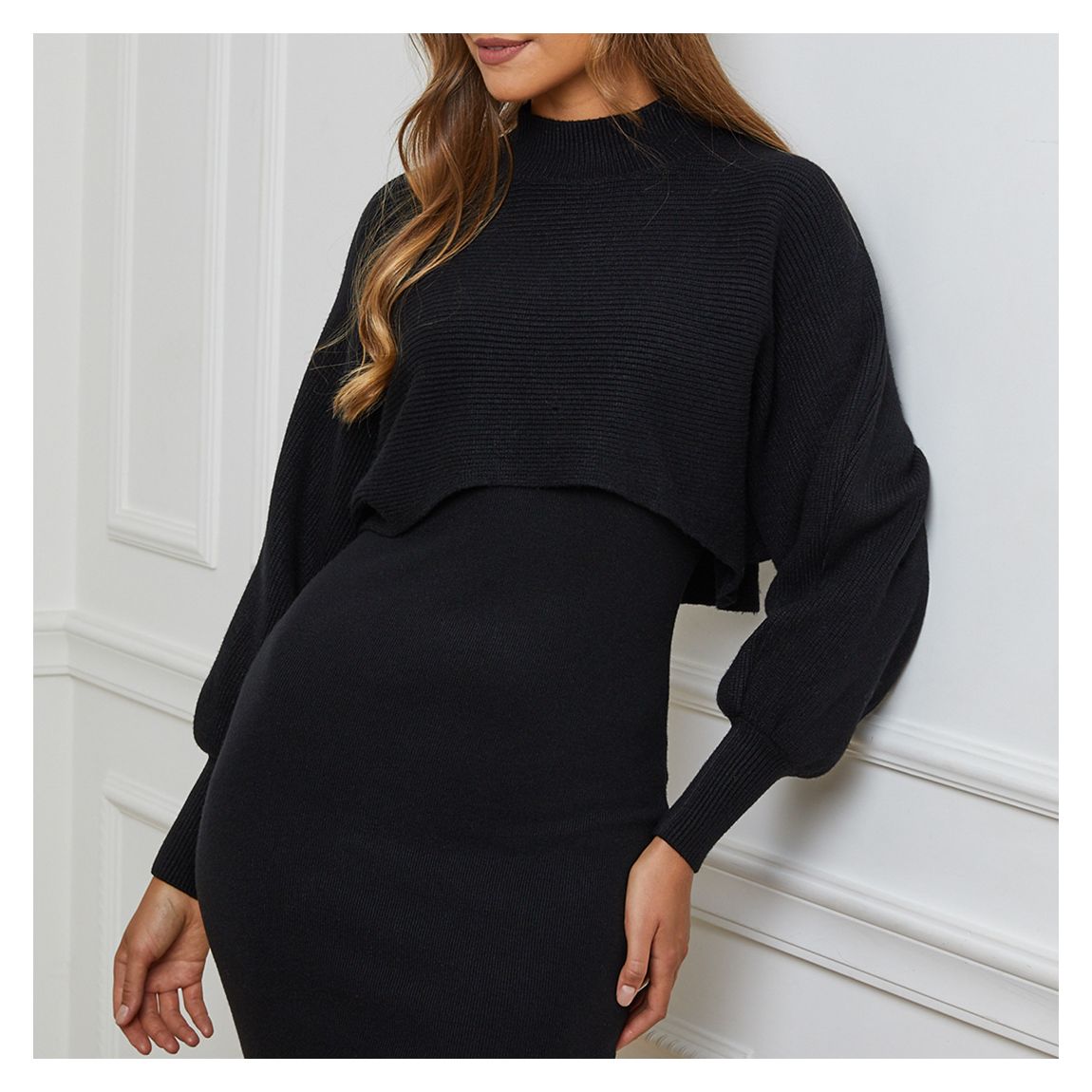 Black Cashmere Blend High Neck Jumper Dress main product photo