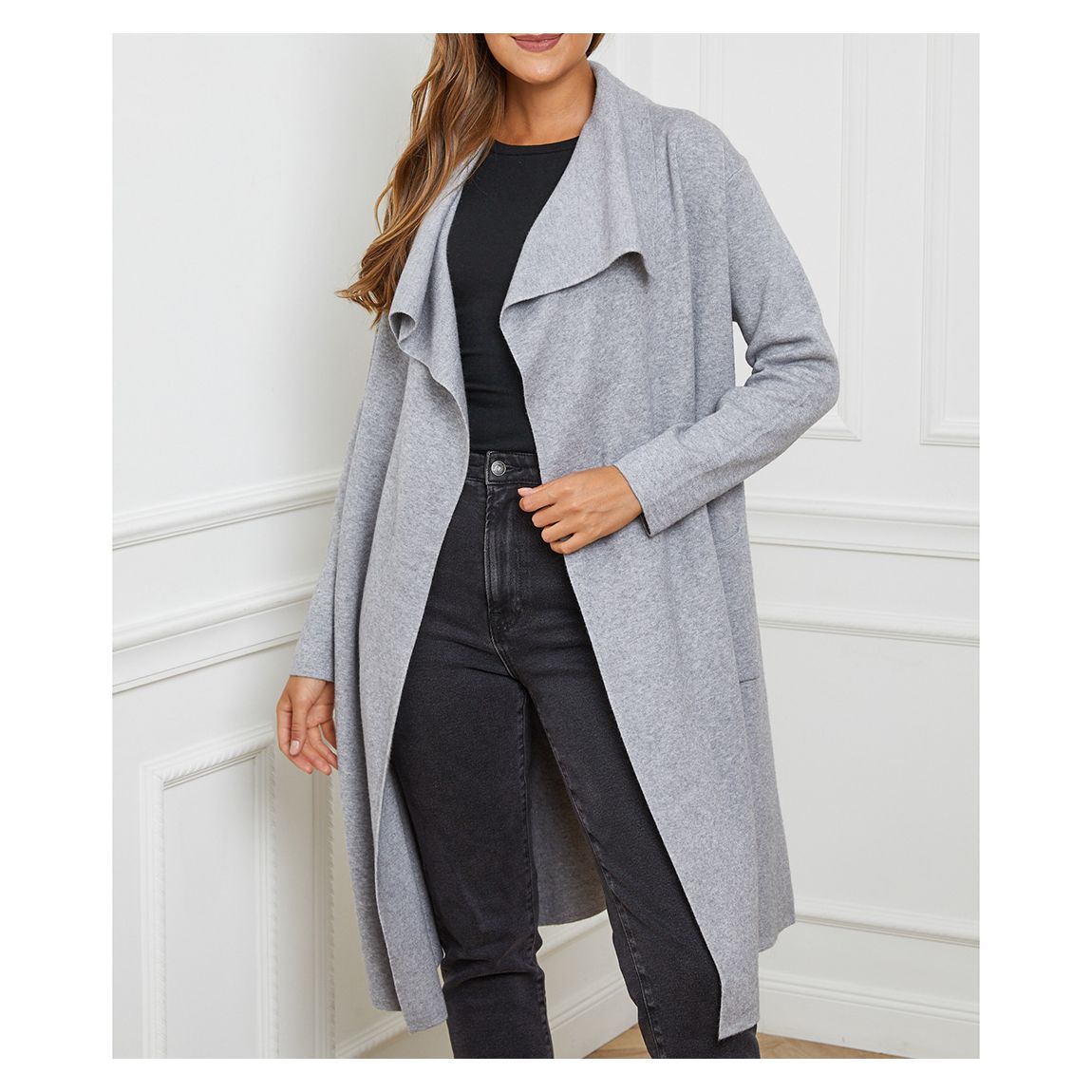Grey Cashmere Blend Open Cardigan main product photo