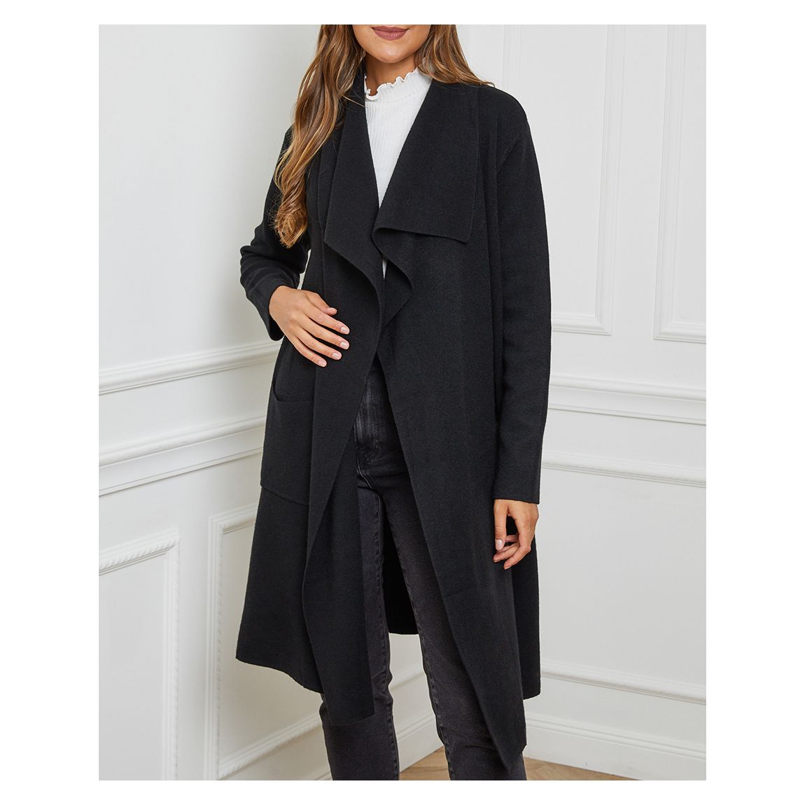Black Cashmere Blend Open Cardigan main product photo