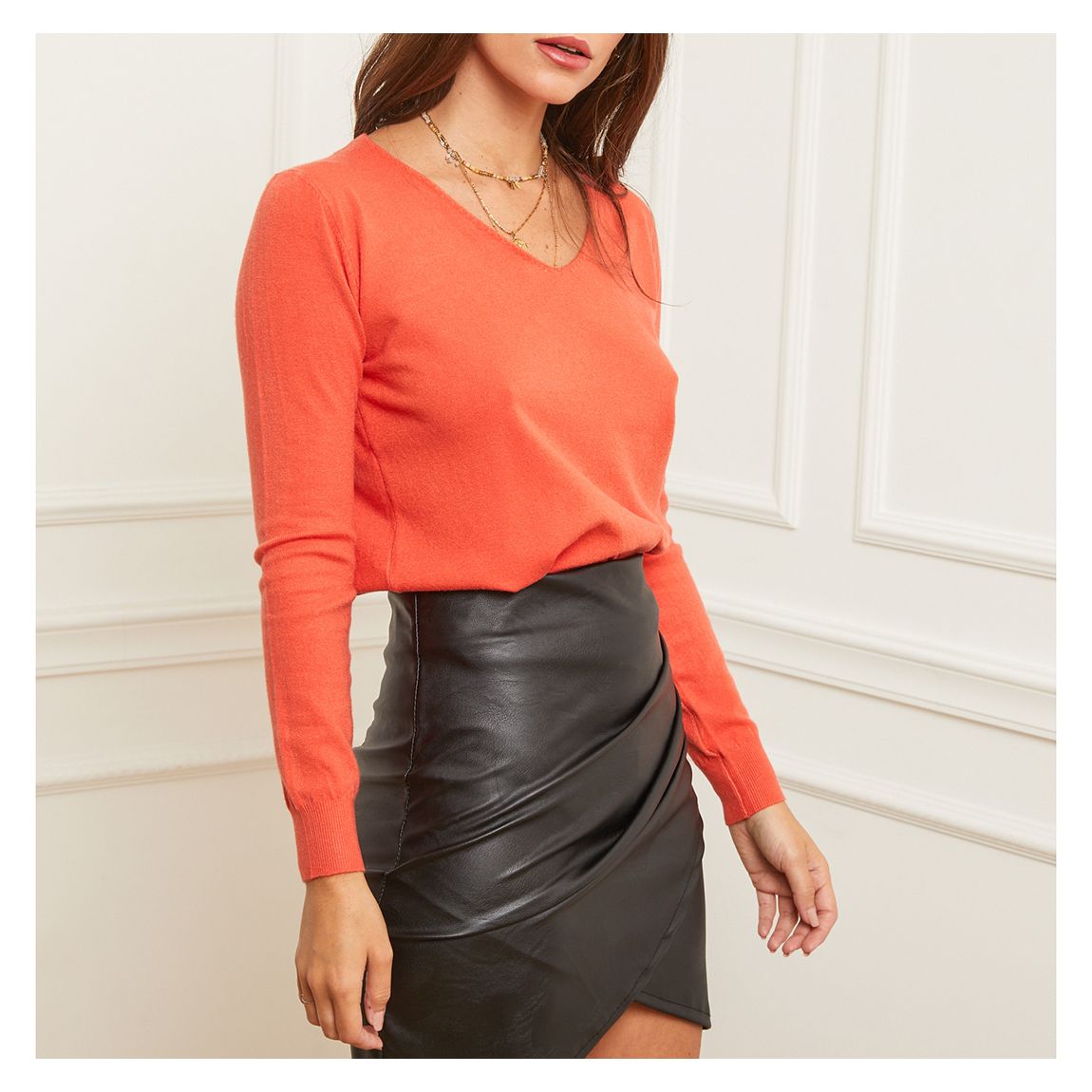 Coral Cashmere Blend V-Neck Jumper main product photo