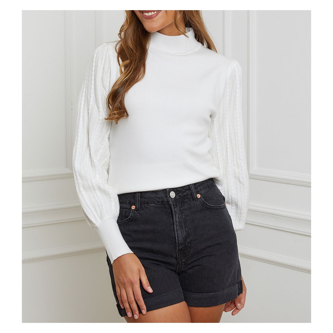 White Cashmere Blend Puff Sleeve Jumper main product photo