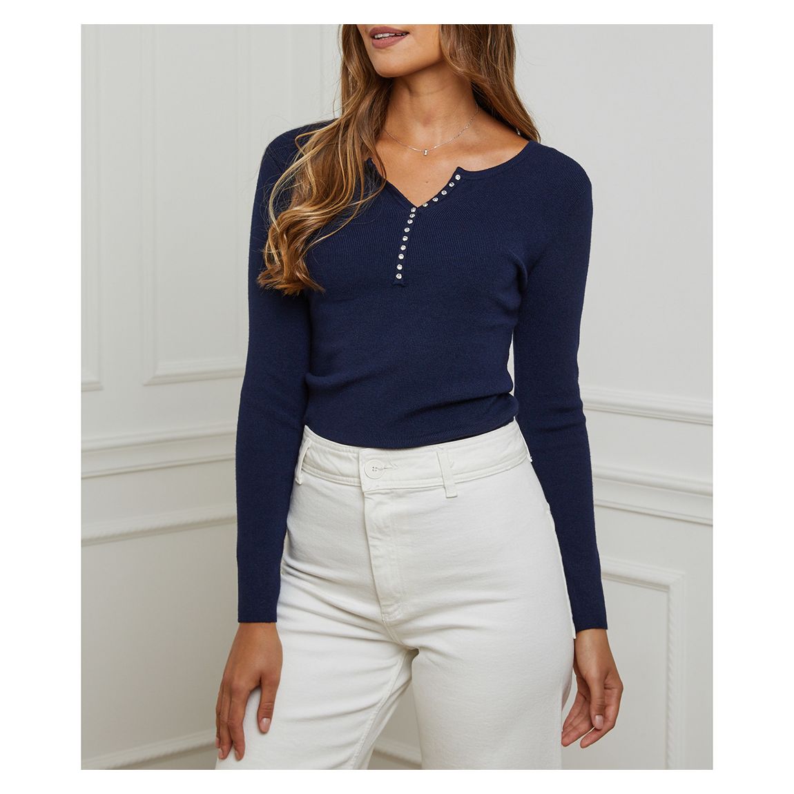 Navy Cashmere Blend Embroidered Jumper main product photo