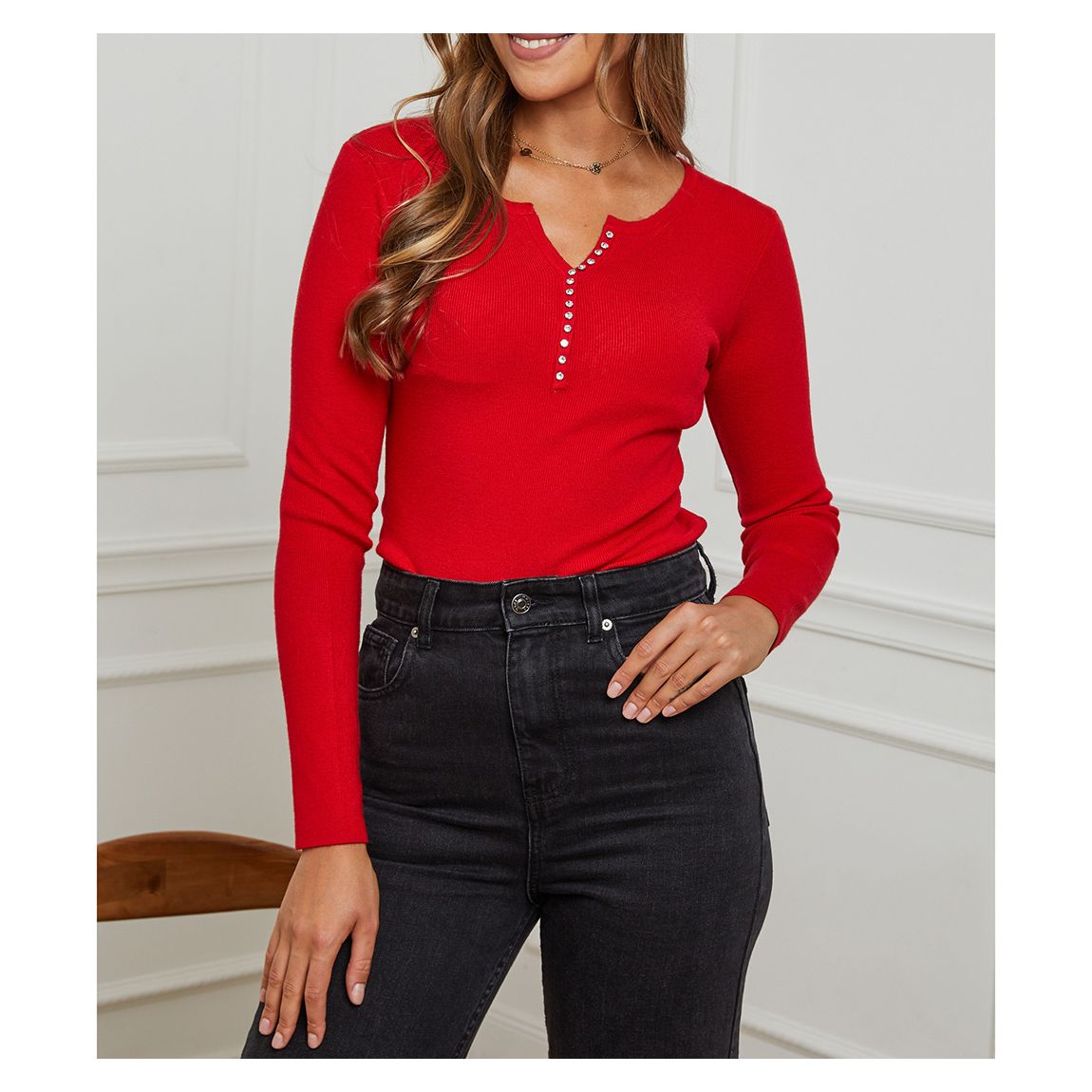 Red Cashmere Blend Embroidered Jumper main product photo