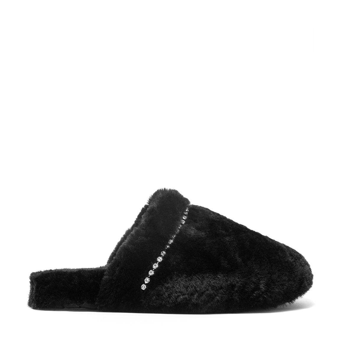 Black Swarovski Trim Super Star Sheepskin Slippers main product photo