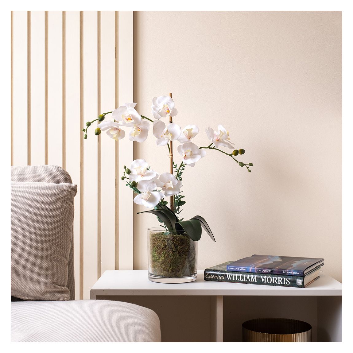 Real Touch 3 Stem Orchid with Eucalyptus in Glass Pot, 63cm main product photo