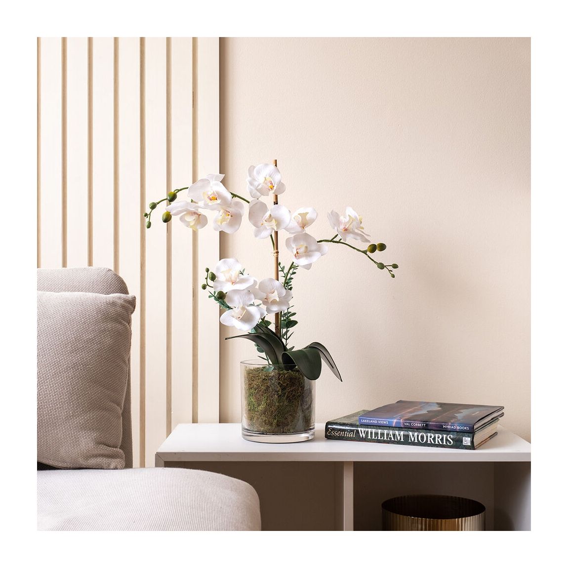 Real Touch 3 Stem Orchid with Eucalyptus in Glass Pot, 63cm main product photo