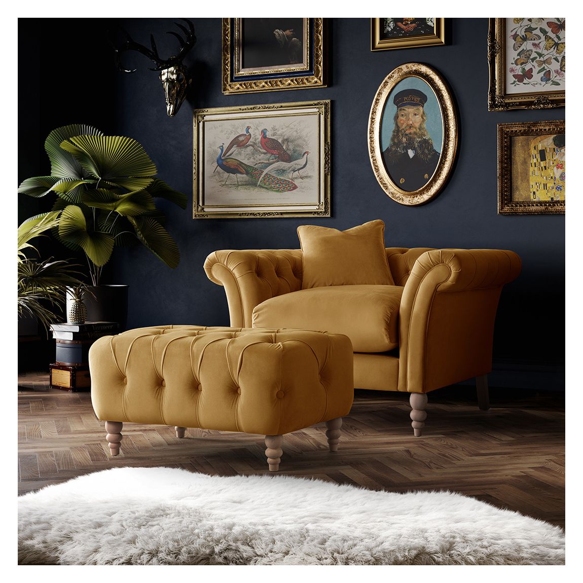 The Mayfair Footstool, Velvet Ochre main product photo