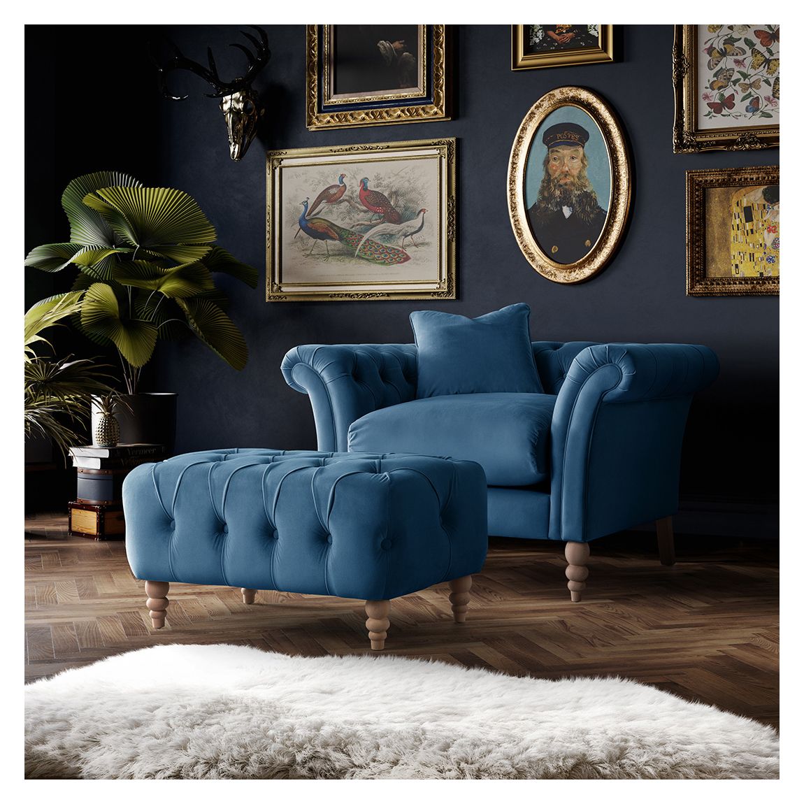 The Mayfair Footstool, Velvet Sky main product photo