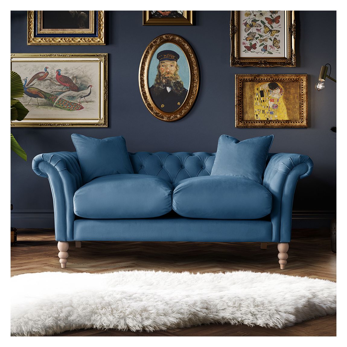 The Mayfair Medium Sofa, Velvet Sky main product photo