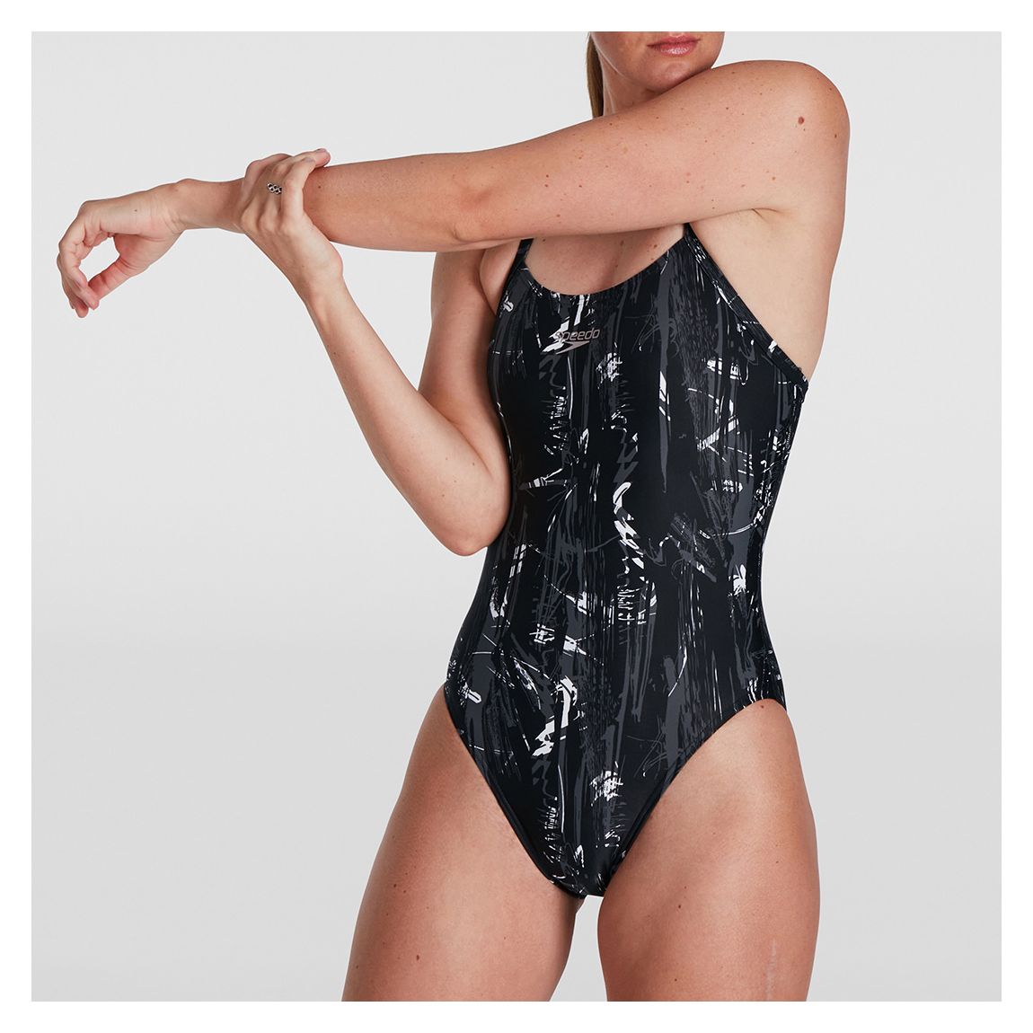 Black & Grey Allover Rippleback Swimsuit main product photo
