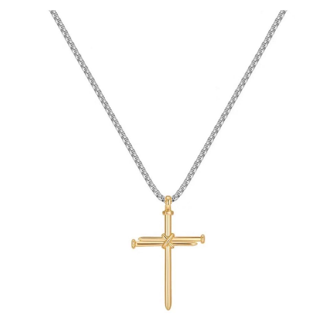 18K Gold & Silver Two Tone Nail Cross Necklace main product photo