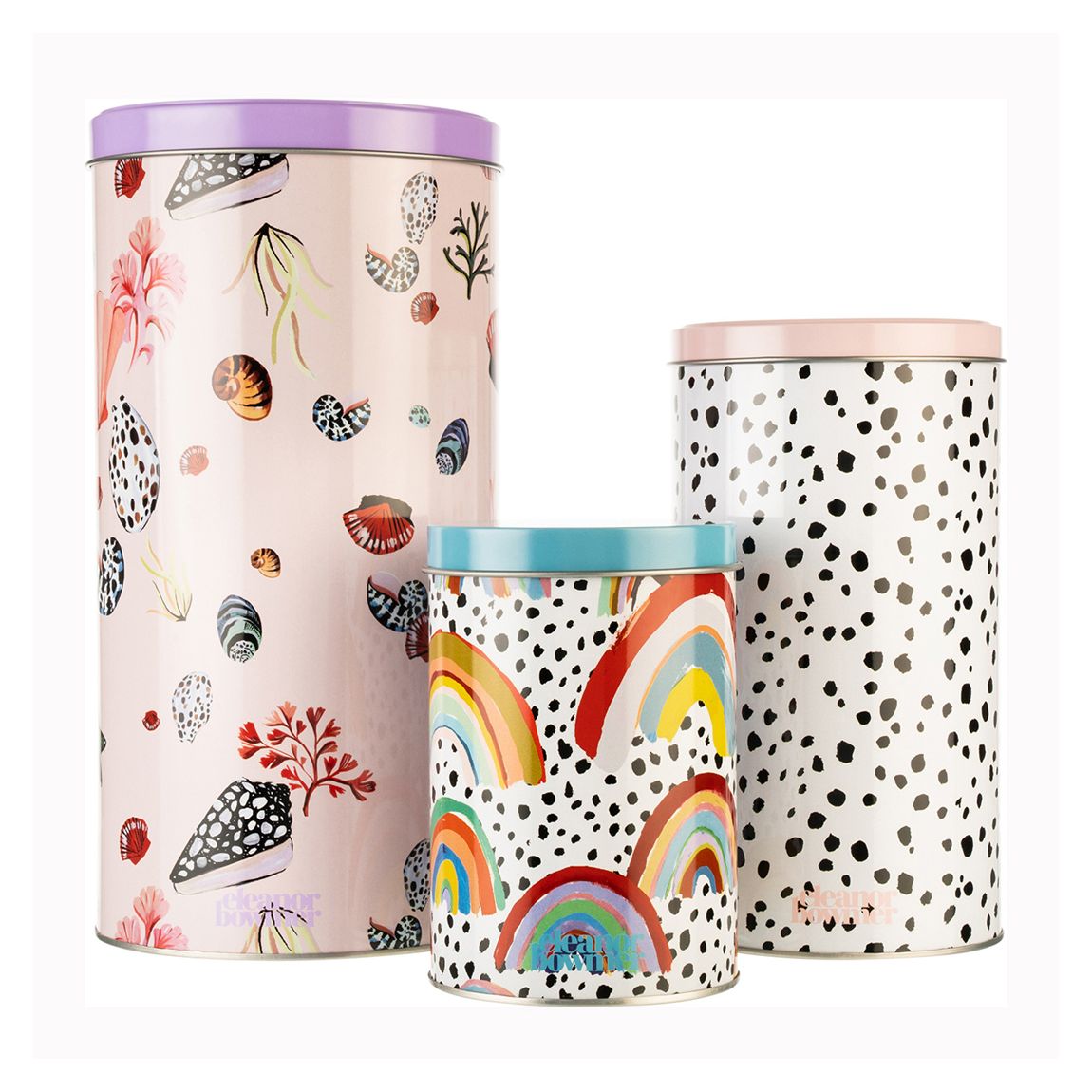 Set of 3 Shell, Spot & Rainbow Tin Canisters main product photo