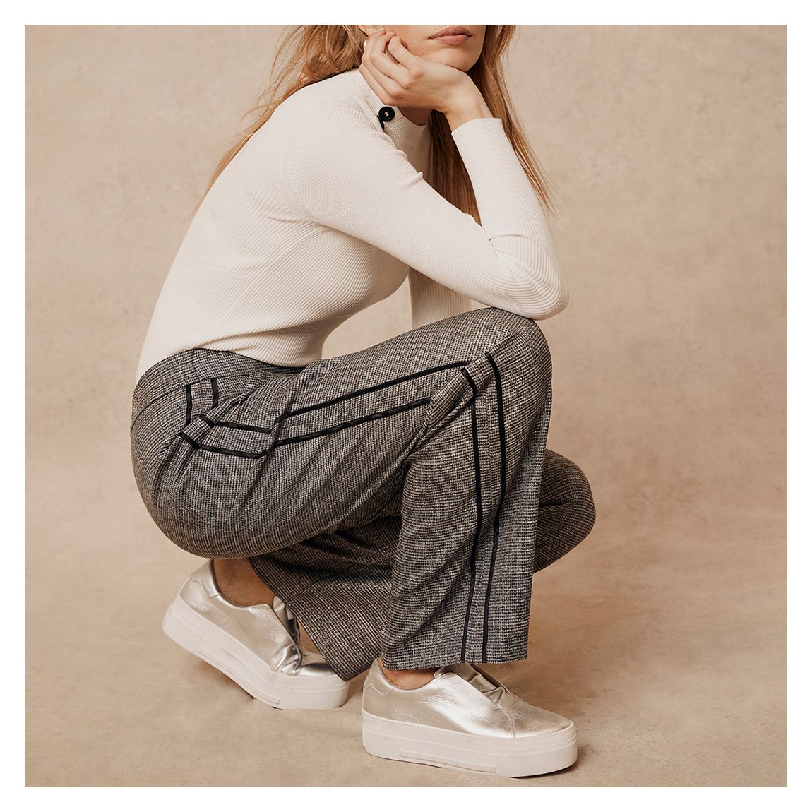 Grey Metallic Check Trousers main product photo