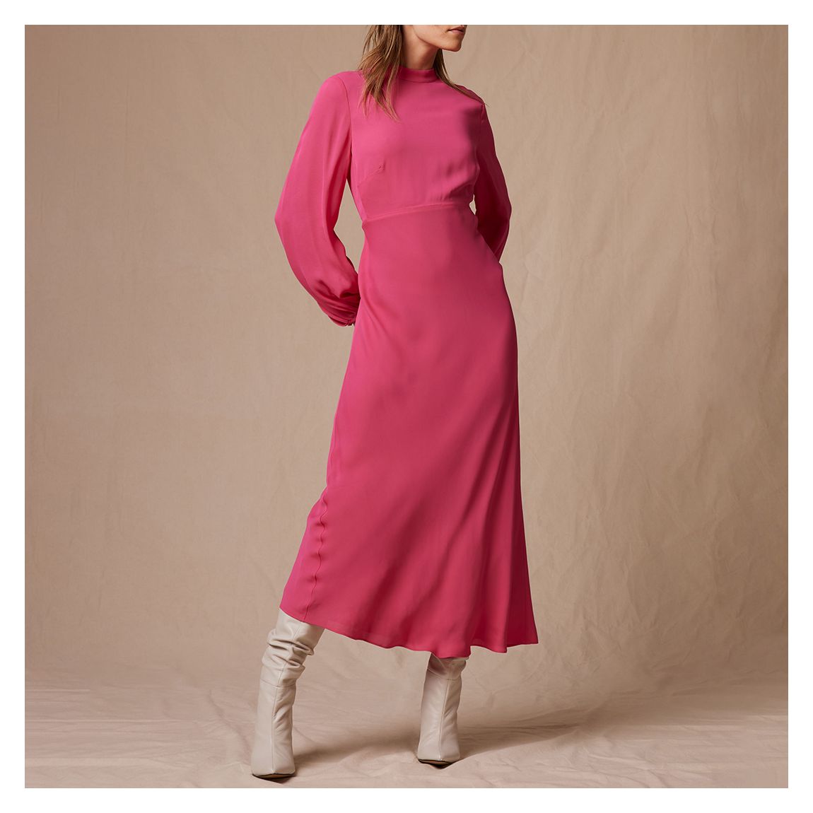 Pink Long Sleeve Midi Dress main product photo