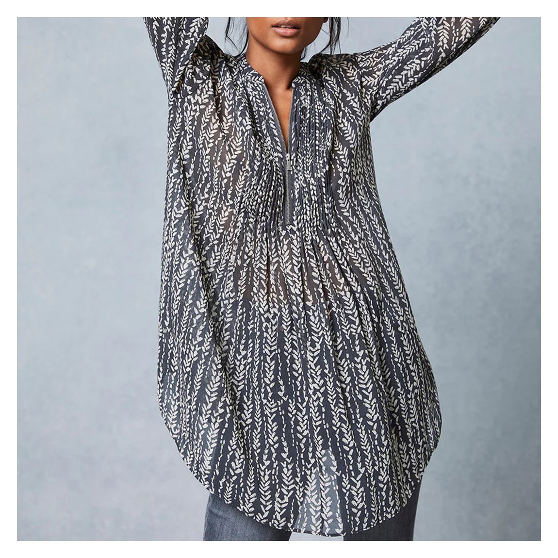 Grey Lea Print V-Neck Long Blouse main product photo
