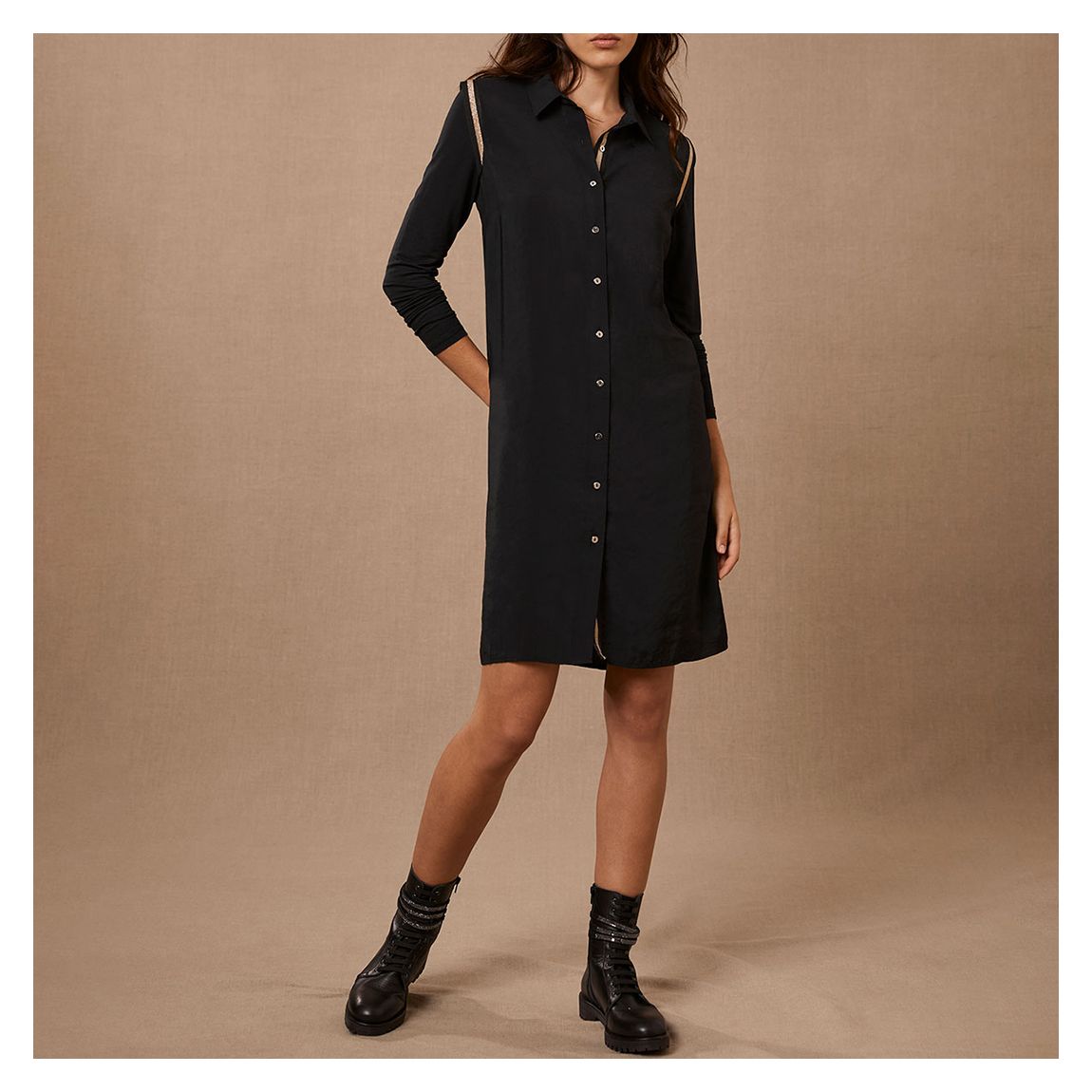 Black Metallic Rib Shirt Dress main product photo