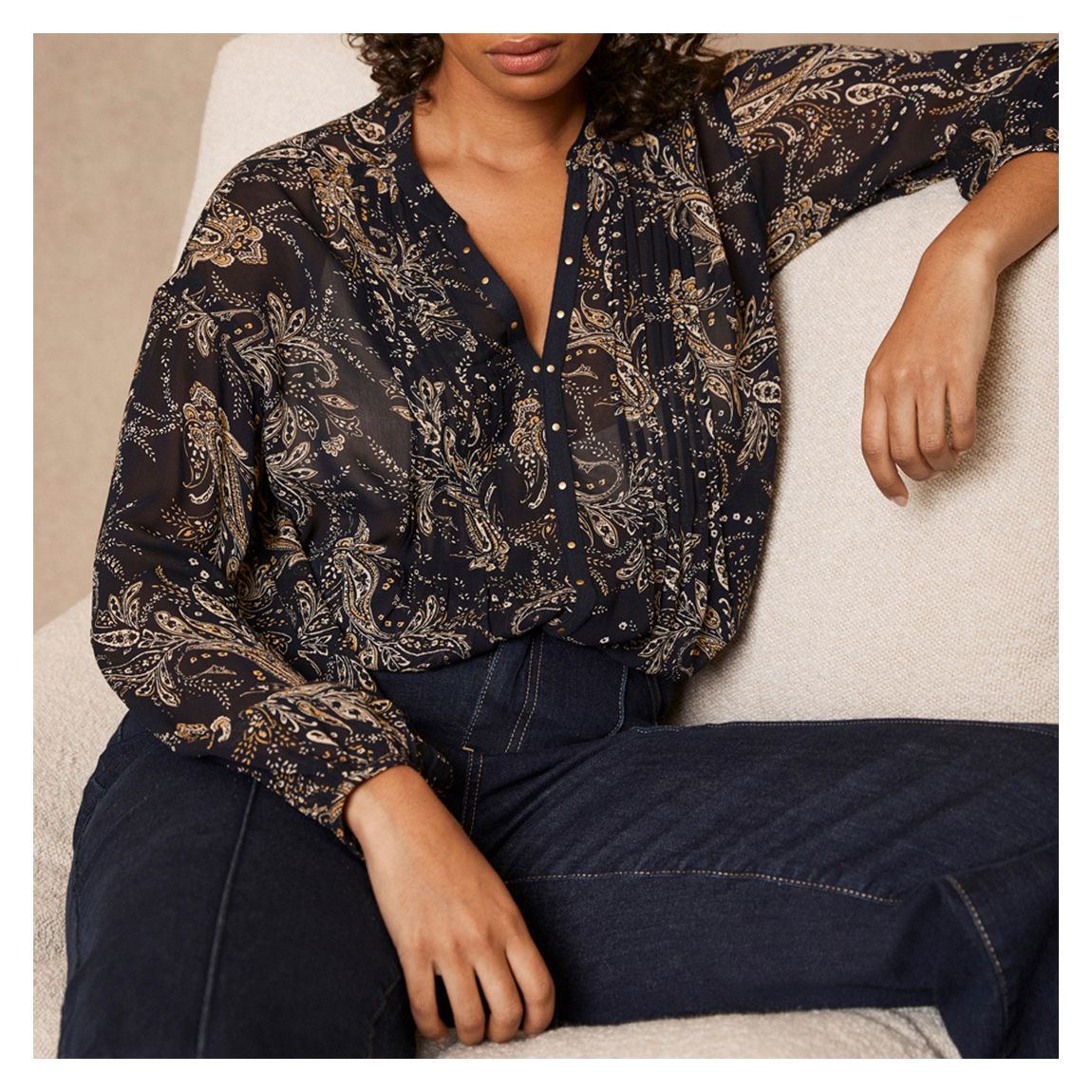 Esme Navy Printed Blouse main product photo