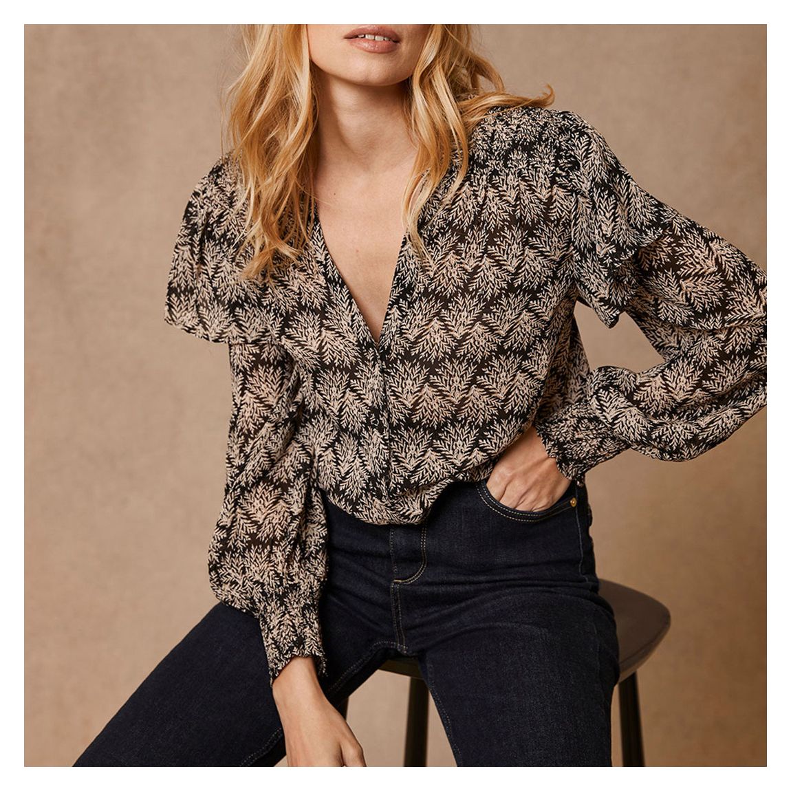 Black Abby Print Ruffled Blouse main product photo