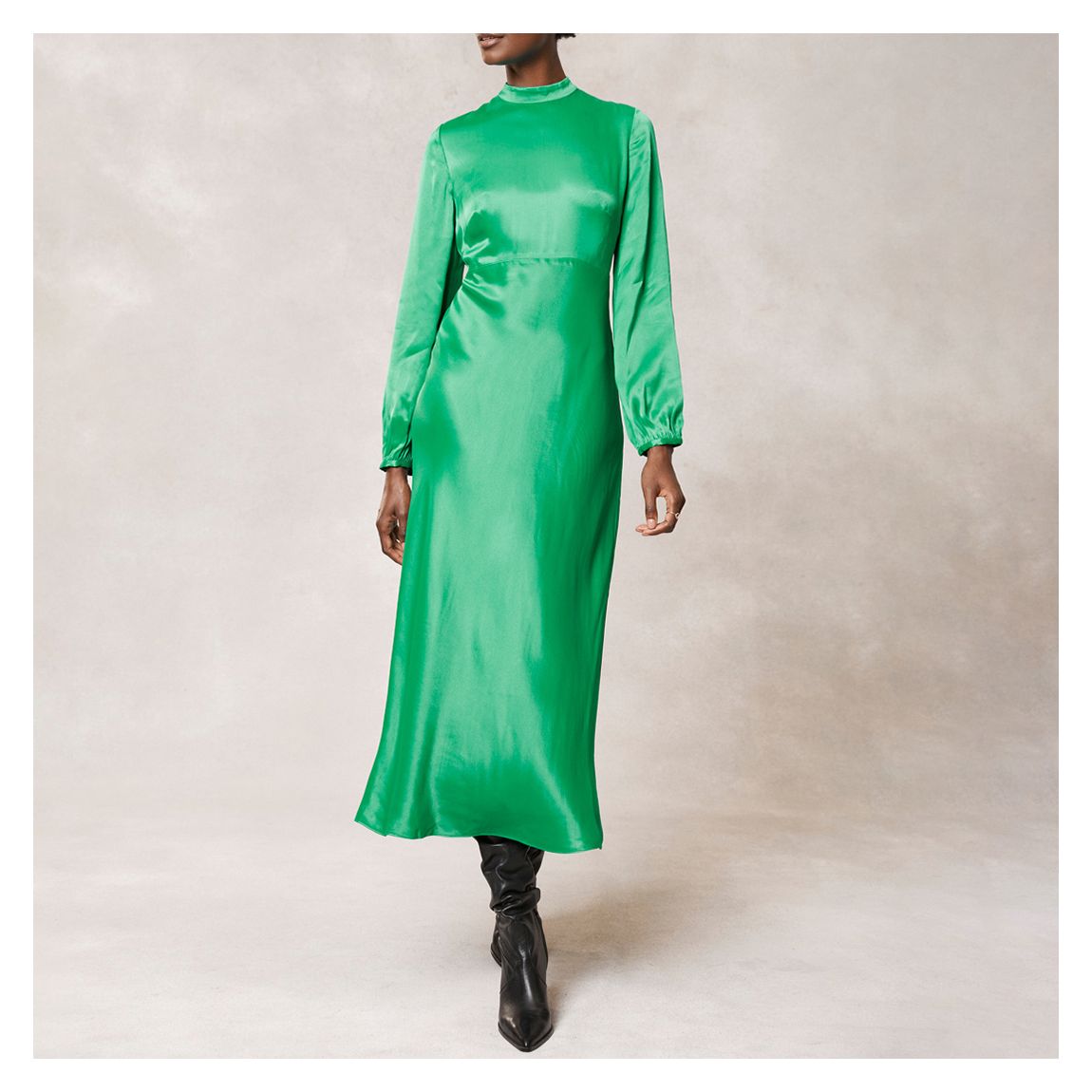 Green Bias Satin Midi Dress main product photo